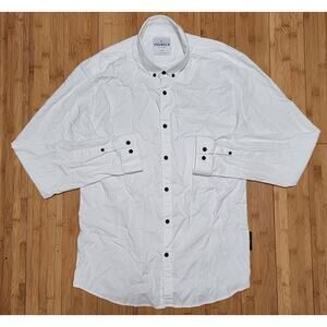 YOUNGLA Shirt Men's Large White Long Sleeve Button Down Casual Preppy Logo Work